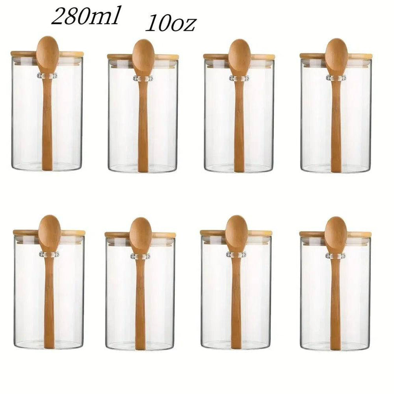280ml Candy Jar, Biscuit Jar, Glass Storage Jar With Sealed Bamboo Lid And Spoon - 10oz Transparent Glass Bulk Food Storage Jar | Kitchen | Luvasmr - Satisfyingly Organised