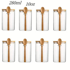 280ml Candy Jar, Biscuit Jar, Glass Storage Jar With Sealed Bamboo Lid And Spoon - 10oz Transparent Glass Bulk Food Storage Jar | Kitchen | Luvasmr - Satisfyingly Organised