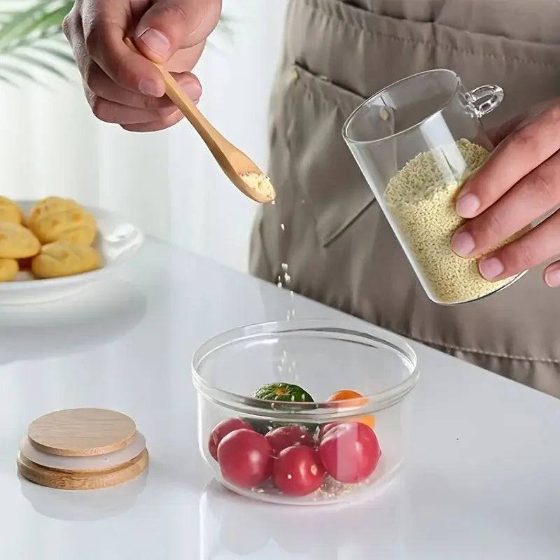 280ml Candy Jar, Biscuit Jar, Glass Storage Jar With Sealed Bamboo Lid And Spoon - 10oz Transparent Glass Bulk Food Storage Jar | Kitchen | Luvasmr - Satisfyingly Organised