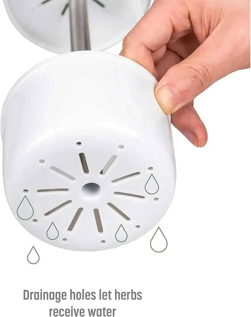 Close-up of herb crisper with drainage holes for optimal moisture retention and freshness.