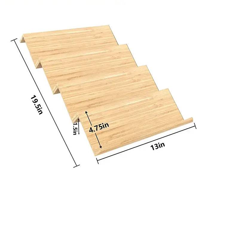 Bamboo spice rack dimensions: 4-tier design, 19.5in height, 13in width, 4.75in shelf depth for organized spice storage.