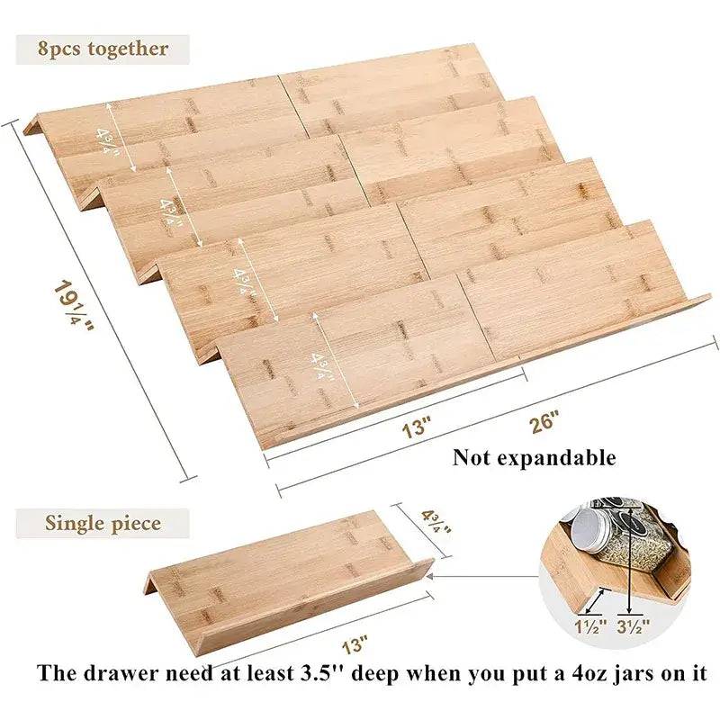 Bamboo spice rack dimensions and layout for organized kitchen storage, featuring large capacity and eco-friendly design.