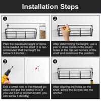 Step-by-step installation guide for a wall-mounted spice rack with clear visuals.