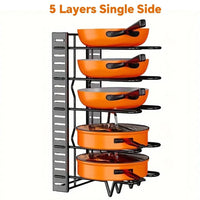 5-layer single side pot and pan rack organizer in sleek black and orange, maximizing kitchen storage and efficiency.