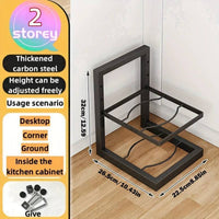 Adjustable pot rack made of thickened carbon steel, designed for versatile kitchen storage and organization.