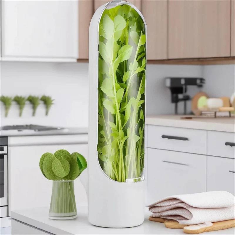 Herb Saver Container Freshness Extender preserving vibrant herbs in a stylish kitchen setting.