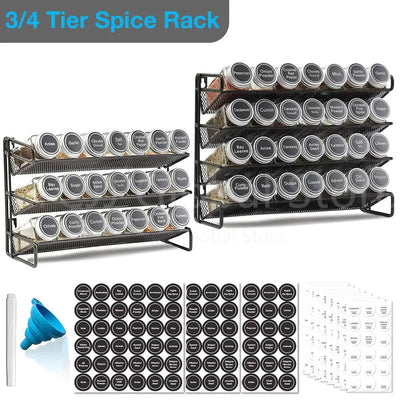 3/4 Layers Kitchen Storage Spice Rack Metal Hanging Racks Wall Mount Seasoning Shelf Cabinet Pantry Door Spice Jar Organizer | Kitchen | Luvasmr - Satisfyingly Organised