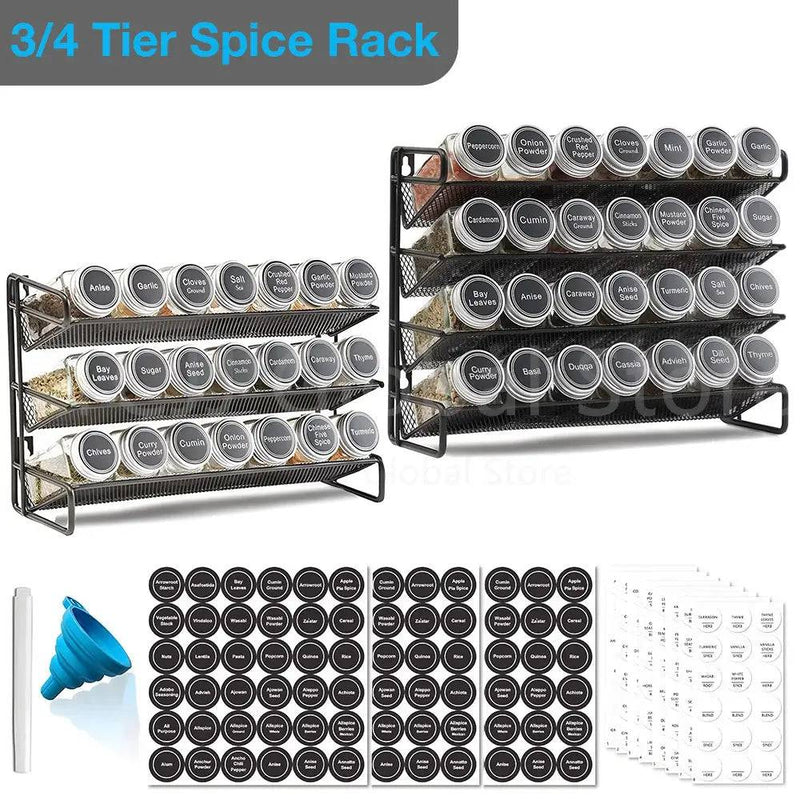 3/4 Layers Kitchen Storage Spice Rack Metal Hanging Racks Wall Mount Seasoning Shelf Cabinet Pantry Door Spice Jar Organizer | Kitchen | Luvasmr - Satisfyingly Organised