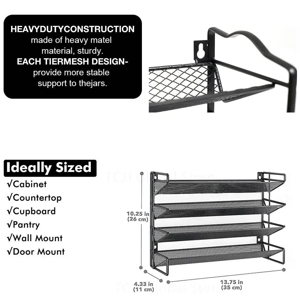 3/4 Layers Kitchen Storage Spice Rack Metal Hanging Racks Wall Mount Seasoning Shelf Cabinet Pantry Door Spice Jar Organizer | Kitchen | Luvasmr - Satisfyingly Organised