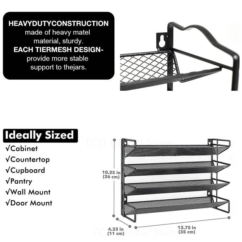 3/4 Layers Kitchen Storage Spice Rack Metal Hanging Racks Wall Mount Seasoning Shelf Cabinet Pantry Door Spice Jar Organizer | Kitchen | Luvasmr - Satisfyingly Organised
