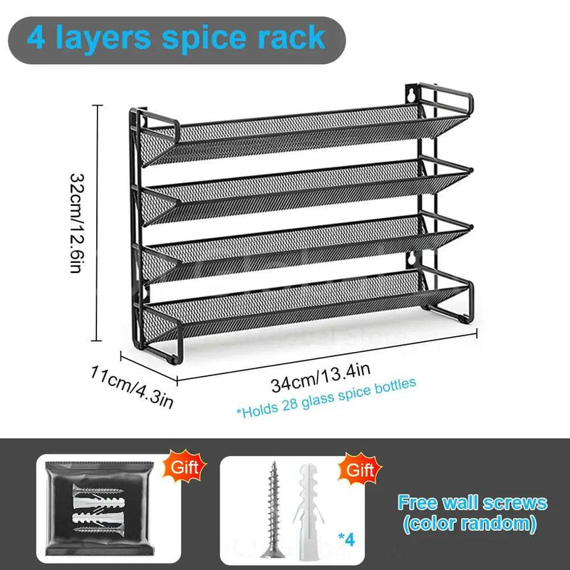 3/4 Layers Kitchen Storage Spice Rack Metal Hanging Racks Wall Mount Seasoning Shelf Cabinet Pantry Door Spice Jar Organizer | Kitchen | Luvasmr - Satisfyingly Organised