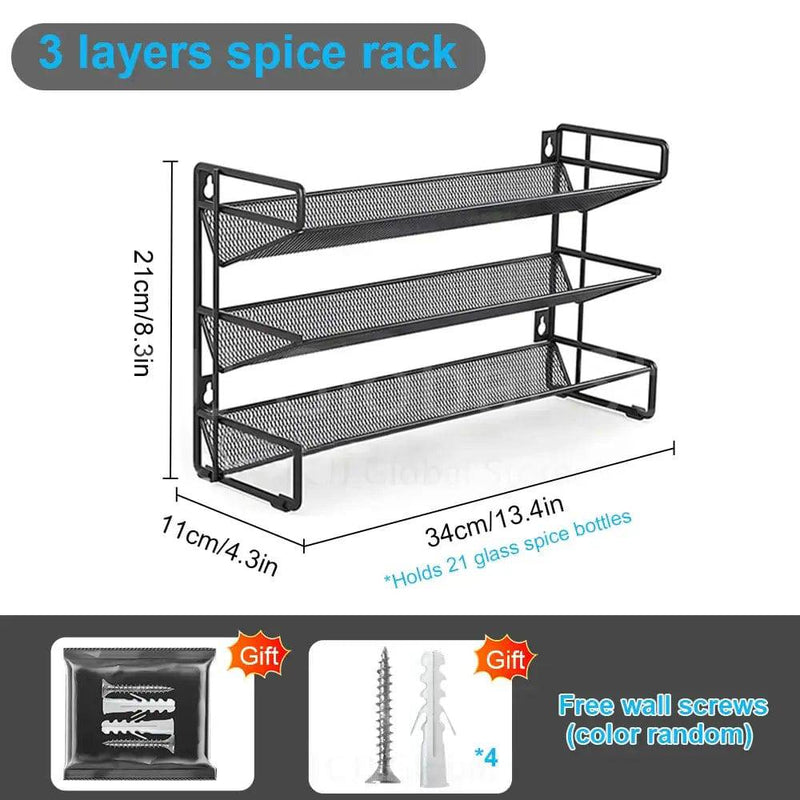 3/4 Layers Kitchen Storage Spice Rack Metal Hanging Racks Wall Mount Seasoning Shelf Cabinet Pantry Door Spice Jar Organizer | Kitchen | Luvasmr - Satisfyingly Organised