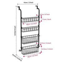 Multi-Tier Overdoor Storage Basket dimensions, carbon steel design for effective home organization.