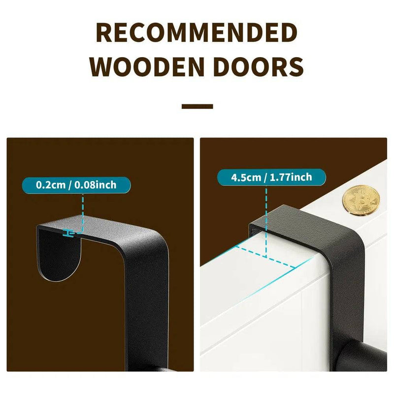 Recommended dimensions for installing Multi-Tier Overdoor Storage Basket on wooden doors for optimal use.