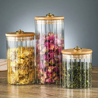 Glass Food Jar with Sealed Bamboo Lid Kitchen Pantry Grains Cookie Coffee Tea Candy Snack Storage Bottle Jars Kitchen Canister | Kitchen | Luvasmr - Satisfyingly Organised