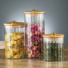 Glass Food Jar with Sealed Bamboo Lid Kitchen Pantry Grains Cookie Coffee Tea Candy Snack Storage Bottle Jars Kitchen Canister | Kitchen | Luvasmr - Satisfyingly Organised