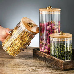 Glass Food Jar with Sealed Bamboo Lid Kitchen Pantry Grains Cookie Coffee Tea Candy Snack Storage Bottle Jars Kitchen Canister | Kitchen | Luvasmr - Satisfyingly Organised