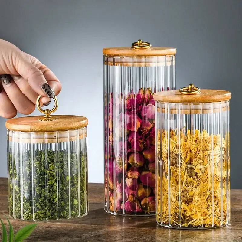 Glass Food Jar with Sealed Bamboo Lid Kitchen Pantry Grains Cookie Coffee Tea Candy Snack Storage Bottle Jars Kitchen Canister | Kitchen | Luvasmr - Satisfyingly Organised