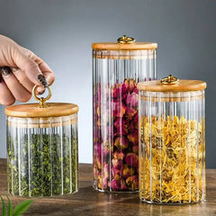 Glass Food Jar with Sealed Bamboo Lid Kitchen Pantry Grains Cookie Coffee Tea Candy Snack Storage Bottle Jars Kitchen Canister | Kitchen | Luvasmr - Satisfyingly Organised
