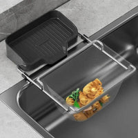 Multi-functional kitchen sink strainer shelf catching food scraps for easy hygiene and prevention of pipe blockages.