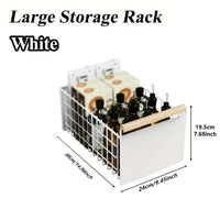 Large white storage rack for kitchen organization with bottles, designed for maximizing space.
