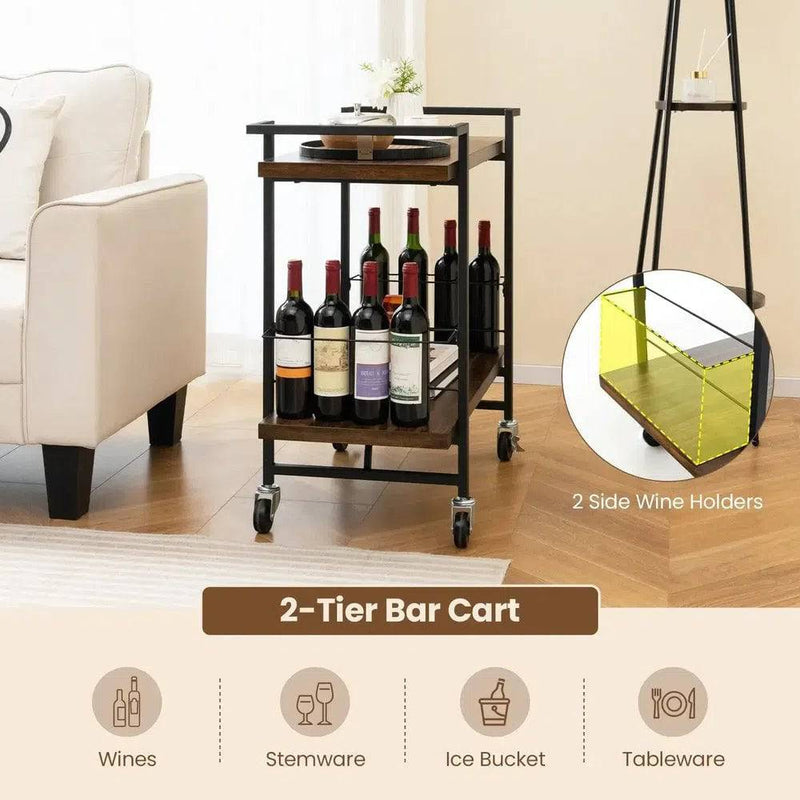 2-Tier Home Bar Cart with Lockable Wheels | Kitchen | Luvasmr - Satisfyingly Organised