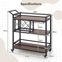 GOFLAME 3-Tier Bar Cart Industrial Serving Cart Kitchen Rolling Cart w/Wine Racks |  | Luvasmr - Satisfyingly Organised