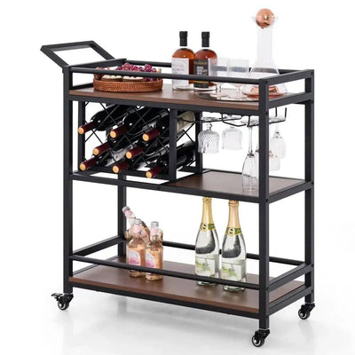 GOFLAME 3-Tier Bar Cart Industrial Serving Cart Kitchen Rolling Cart w/Wine Racks |  | Luvasmr - Satisfyingly Organised