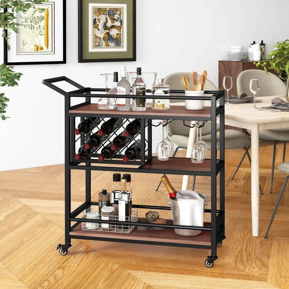 GOFLAME 3-Tier Bar Cart Industrial Serving Cart Kitchen Rolling Cart w/Wine Racks |  | Luvasmr - Satisfyingly Organised