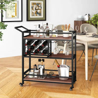 GOFLAME 3-Tier Bar Cart Industrial Serving Cart Kitchen Rolling Cart w/Wine Racks |  | Luvasmr - Satisfyingly Organised