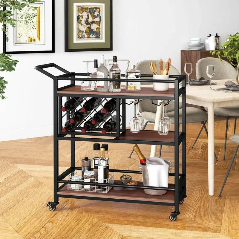 GOFLAME 3-Tier Bar Cart Industrial Serving Cart Kitchen Rolling Cart w/Wine Racks |  | Luvasmr - Satisfyingly Organised