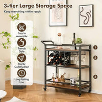 GOFLAME 3-Tier Bar Cart Industrial Serving Cart Kitchen Rolling Cart w/Wine Racks |  | Luvasmr - Satisfyingly Organised