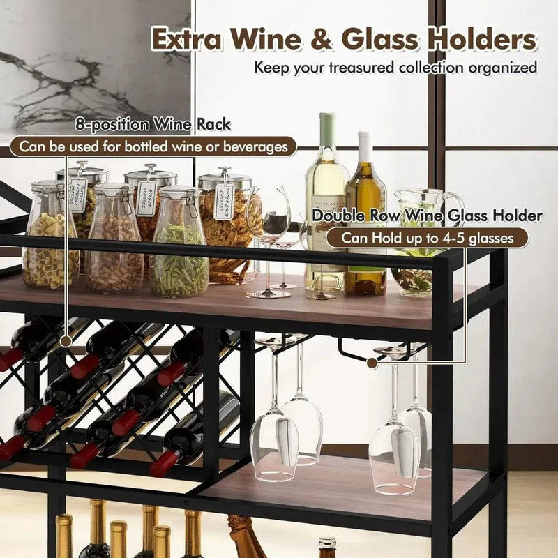 GOFLAME 3-Tier Bar Cart Industrial Serving Cart Kitchen Rolling Cart w/Wine Racks |  | Luvasmr - Satisfyingly Organised