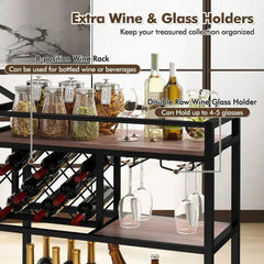 GOFLAME 3-Tier Bar Cart Industrial Serving Cart Kitchen Rolling Cart w/Wine Racks |  | Luvasmr - Satisfyingly Organised