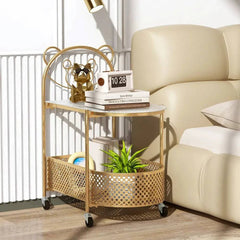 GOFLAME Mobile Glass Coffee Table 2-Tier Modern Cocktail Table-Golden |  | Luvasmr - Satisfyingly Organised