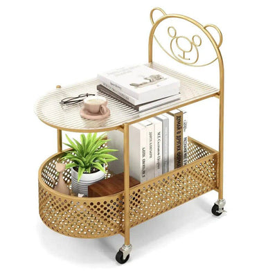 GOFLAME Mobile Glass Coffee Table 2-Tier Modern Cocktail Table-Golden |  | Luvasmr - Satisfyingly Organised