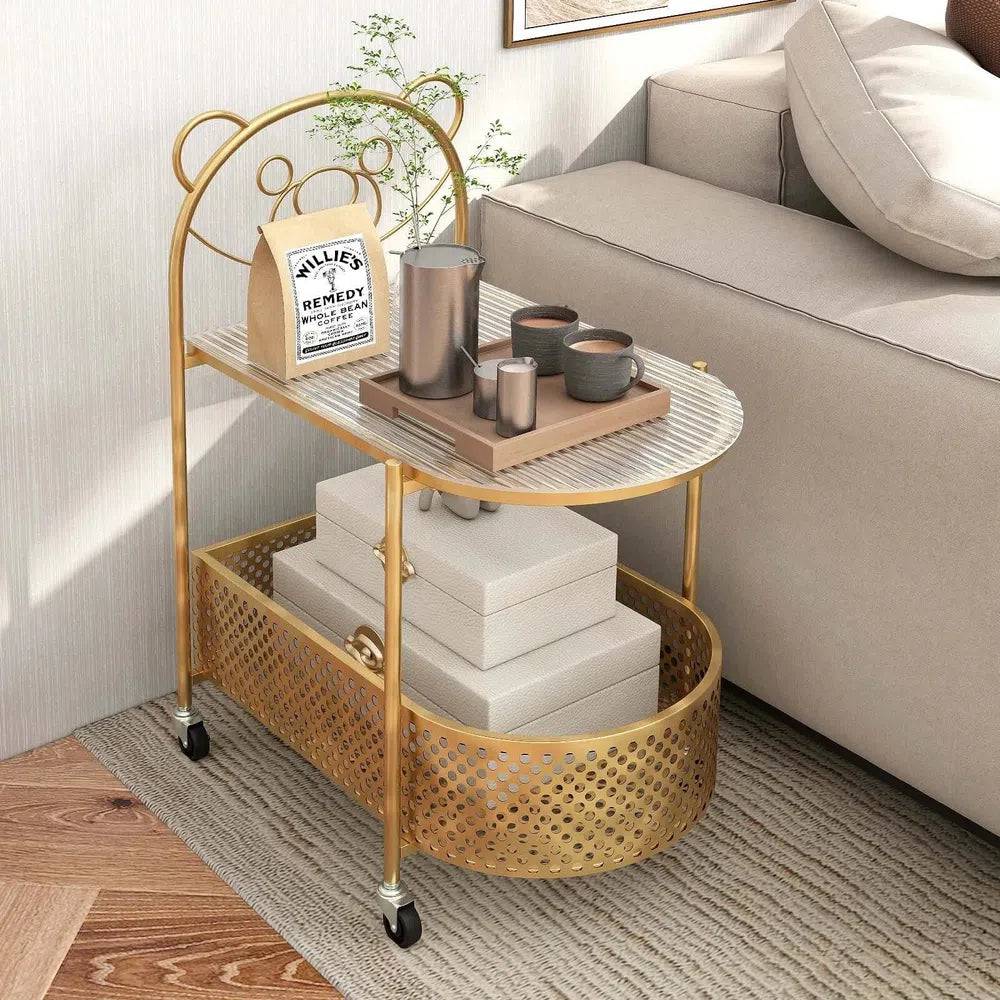GOFLAME Mobile Glass Coffee Table 2-Tier Modern Cocktail Table-Golden |  | Luvasmr - Satisfyingly Organised