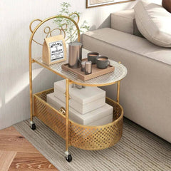 GOFLAME Mobile Glass Coffee Table 2-Tier Modern Cocktail Table-Golden |  | Luvasmr - Satisfyingly Organised