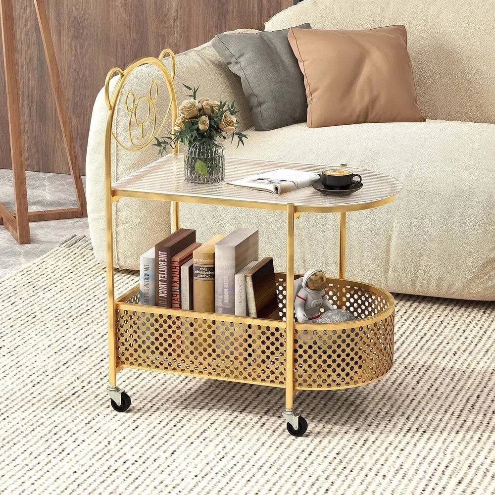 GOFLAME Mobile Glass Coffee Table 2-Tier Modern Cocktail Table-Golden |  | Luvasmr - Satisfyingly Organised