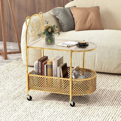 GOFLAME Mobile Glass Coffee Table 2-Tier Modern Cocktail Table-Golden |  | Luvasmr - Satisfyingly Organised