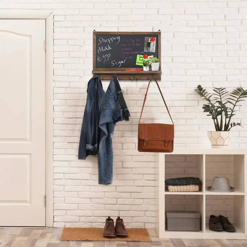 Rustic Wall-Mounted Chalkboard with Hooks & Shelf | Kitchen | Luvasmr - Satisfyingly Organised