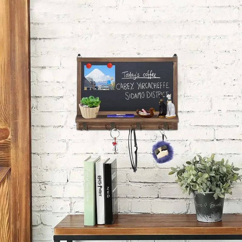 Rustic Wall-Mounted Chalkboard with Hooks & Shelf | Kitchen | Luvasmr - Satisfyingly Organised