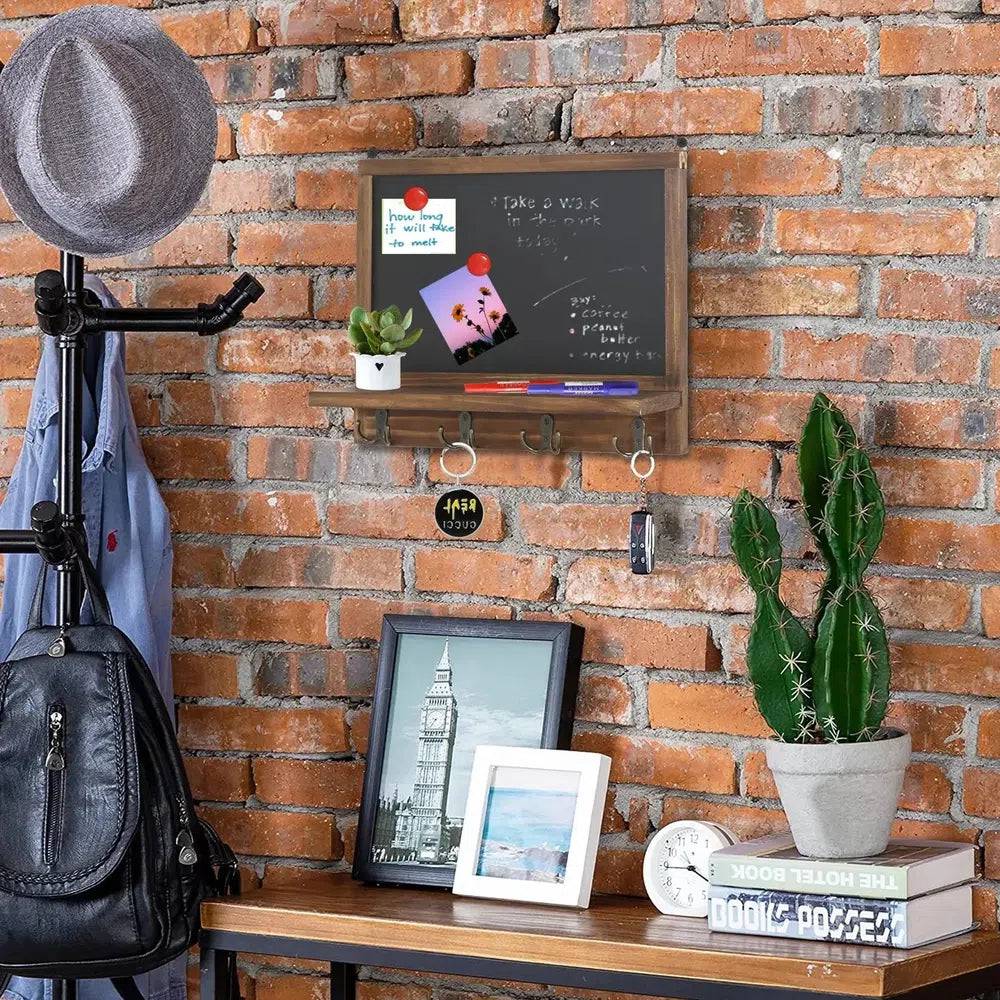 Rustic Wall-Mounted Chalkboard with Hooks & Shelf | Kitchen | Luvasmr - Satisfyingly Organised
