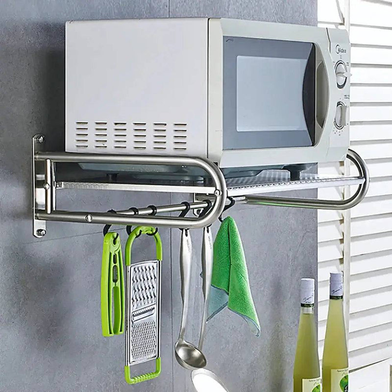 Wall-Mounted Microwave Oven Shelf with Hooks | Kitchen | Luvasmr - Satisfyingly Organised