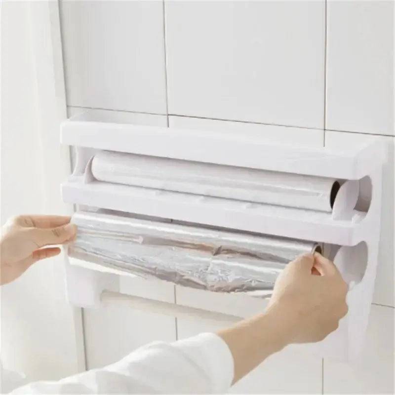 4-in-1 Wall-Mounted Cling Film Cutter & Paper Towel Holder | Kitchen | Luvasmr - Satisfyingly Organised