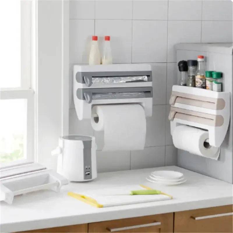 4-in-1 Wall-Mounted Cling Film Cutter & Paper Towel Holder | Kitchen | Luvasmr - Satisfyingly Organised