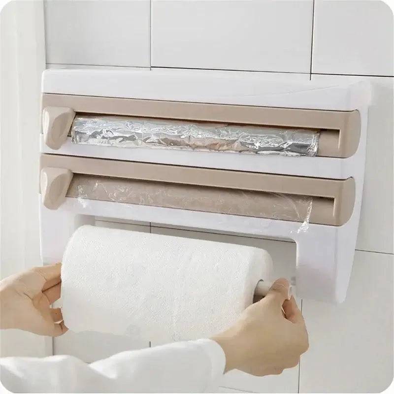 4-in-1 Wall-Mounted Cling Film Cutter & Paper Towel Holder | Kitchen | Luvasmr - Satisfyingly Organised