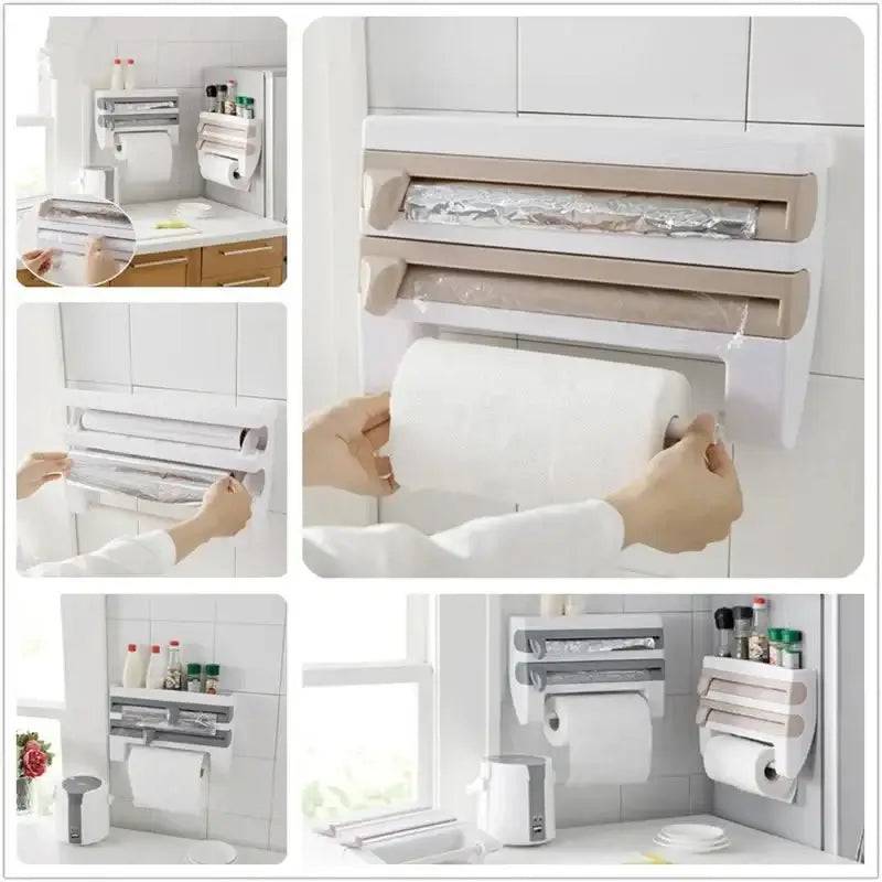 4-in-1 Wall-Mounted Cling Film Cutter & Paper Towel Holder | Kitchen | Luvasmr - Satisfyingly Organised