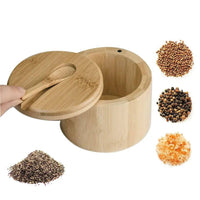 Bamboo Salt Container Spoon Seasoning Jar With Swivel Magnetic Closure Lid to Keep Dry To Storage Pepper Spice Cellar Holder | Kitchen | Luvasmr - Satisfyingly Organised