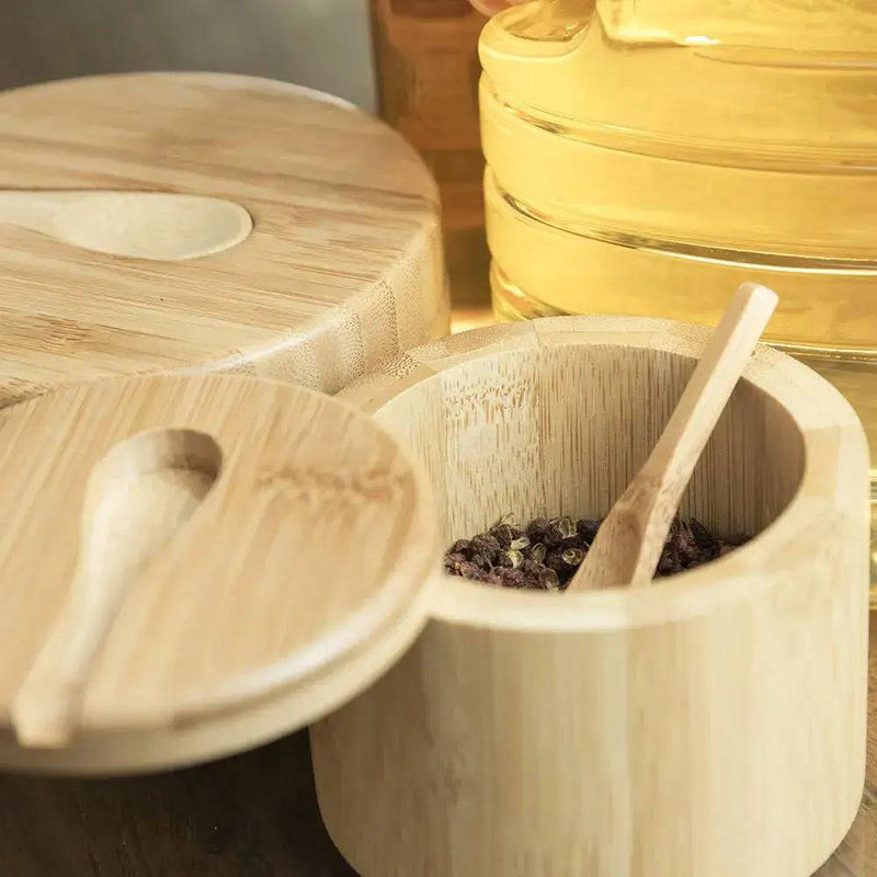 Bamboo Salt Container Spoon Seasoning Jar With Swivel Magnetic Closure Lid to Keep Dry To Storage Pepper Spice Cellar Holder | Kitchen | Luvasmr - Satisfyingly Organised